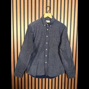 Taylor Stich Shirt 40 / L Blue Textured 100% Organic Cotton Long Sleeve Collared